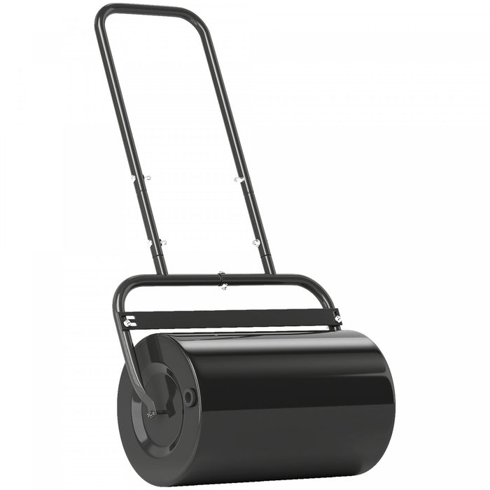 Outsunny 20\" Push/Tow Behind Lawn Roller, Heavy Duty Sod Drum Roller Filled with 11 Gal Water/136 Lbs Sand, Grass Flattener for Yard, Patio, Park, Black