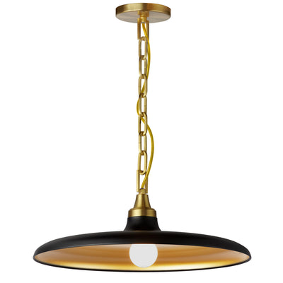 Dainolite Quentin 1 Light Pendant Aged Brass Matte Black/Gold Shade Lamp|Luminaire suspendu Quentin de Dainolite avec abat-jour noir mat et doré, fini laiton vieilli et 1 ampoule