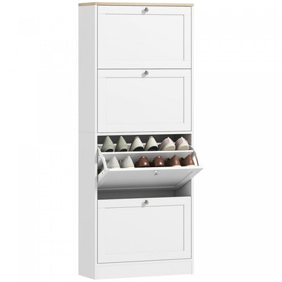 HOMCOM Shoe Cabinet with 4 Flip Drawers and Adjustable Shelves, White
