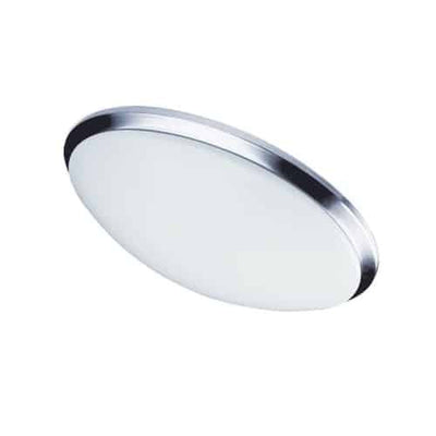 Dainolite Cfled Ceiling Flush Mount 15" Dia Polished Chrome Trim White Shade Lamp|Plafonnier affleuré Cfled de Dainolite de 15 po de diamètre, avec abat-jour blanc et bordure chromée polie