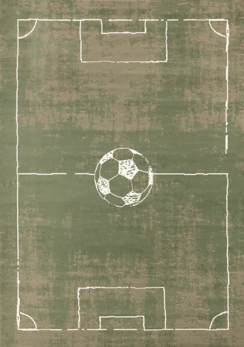 Florence Green Brown White Soccer Field Rug, 7'9\" x 10'6\" Indoor Area Rug
