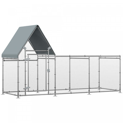 Pawhut Walk In Chicken Run, Large Galvanized Chicken Coop, Hen Poultry House Cage, Rabbit Hutch Meta|Pawhut Grand Poulailler Galvanise, Cage De Poulailler Pour Poules, Clapier En Metal Avec Couvercle R
