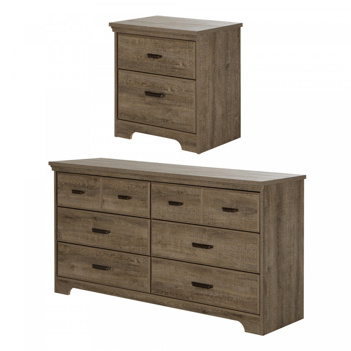 Versa 6-drawer Dresser And Nightstand Set - Weathered Oak 
