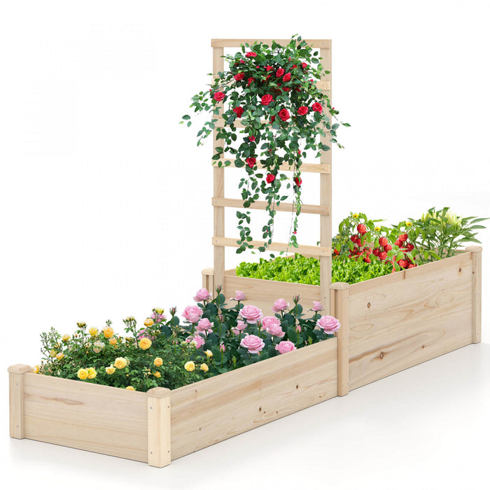 Costway 87\" Raised Garden Bed With Trellis 2 Planter Boxes Open-ended Base For Patio