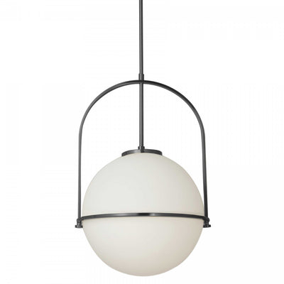 Dainolite Paola 1 Light Pendant Large Matte Black White Opal Glass Lamp|Grand luminaire suspendu Paola de Dainolite en verre blanc opale, avec fini noir mat et 1 ampoule