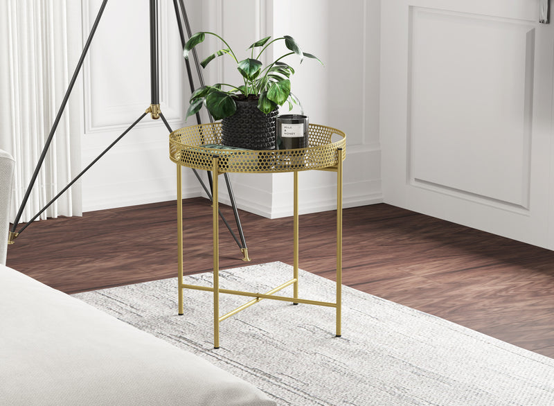 End Table With Mirror - Gold Round Shape Top 