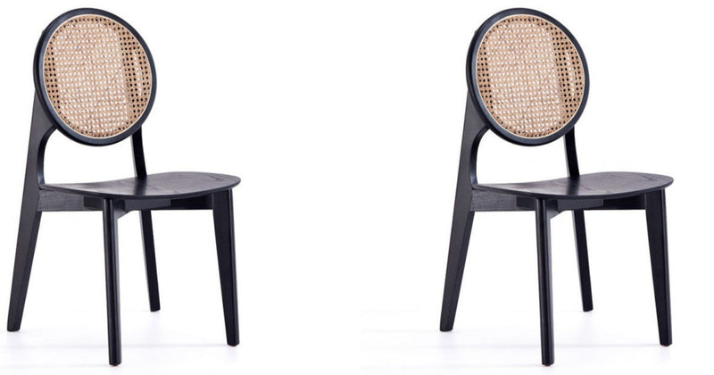Manhattan Comfort Set of 2 Versailles Round Dining Chairs - Black & Natural Cane