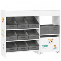 Qaba Toy Storage Organizer, Montessori-Inspired Kids BookShelf with 11 Non-Woven Fabric Boxes, Storage Cabinet & Shelves, Toy Shelf for Kids Room, Nursery, Playroom, White
