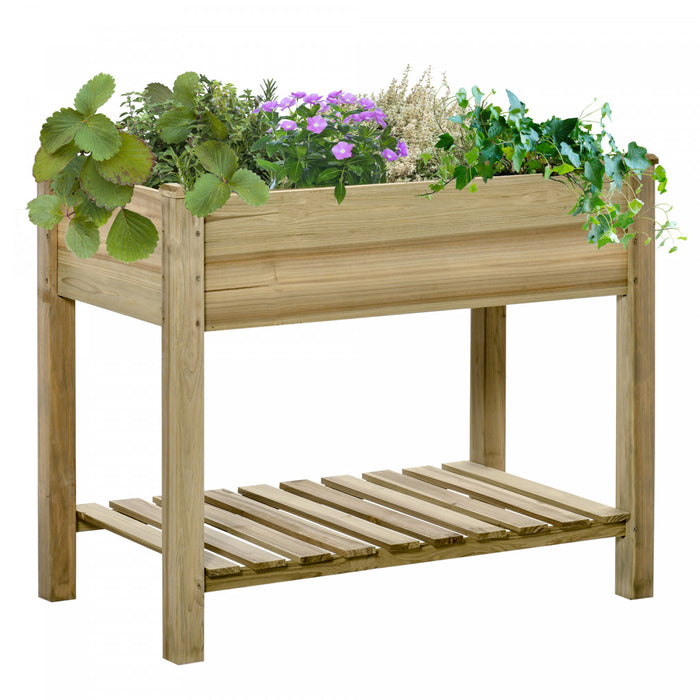 Outsunny 36\" x 20\" x 30\" Elevated Planter Box with Storage Shelf, Green