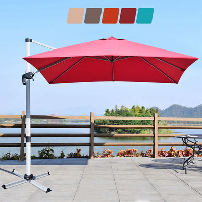 Costway 10Ft Square Patio Offset Cantilever Umbrella 360 Degree Tilt Aluminum Red