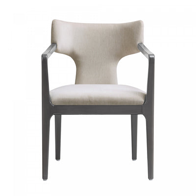 Eloria Mid-Century Modern Chenille Wood Armchair in Taupe | Fauteuil Eloria style moderne du milieu du siecle en bois et en chenille, coloris taupe