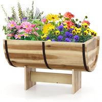 Costway 1 Pcs Outdoor Wooden Planter Solid Acacia Wood Half-barrel Planter Box With Legs