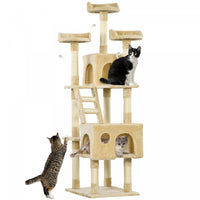 Pawhut 71inch Cat Tree, Cat Tower With Scratching Post, Cat Houses, Toys, Beige