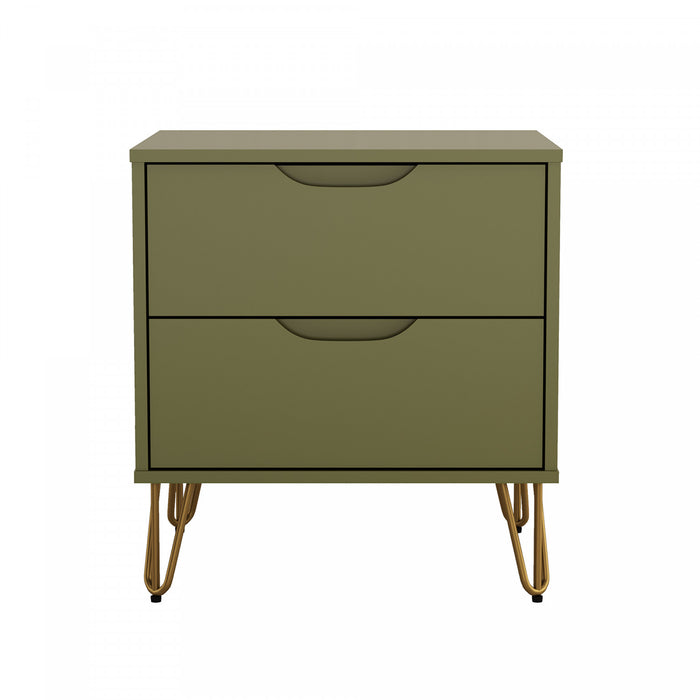 Rockefeller Mid-Century Modern 20\" Nightstand in Olive Green (2-Drawer)