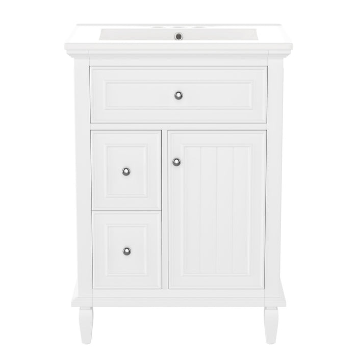 Vivo 24 Inch Single Sink Bathroom Vanity with Flip Drawer and Solid Wood Legs, White