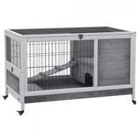 Pawhut Wooden Indoor Rabbit Hutch Elevated Bunny Cage Habitat With Enclosed Run With Wheels, Ideal F