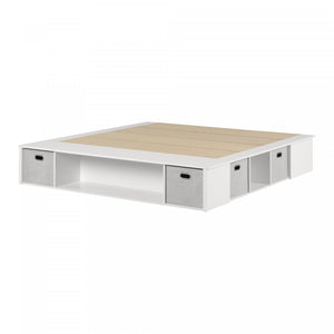 Flexible Storage Platform Bed With Baskets - Pure White 