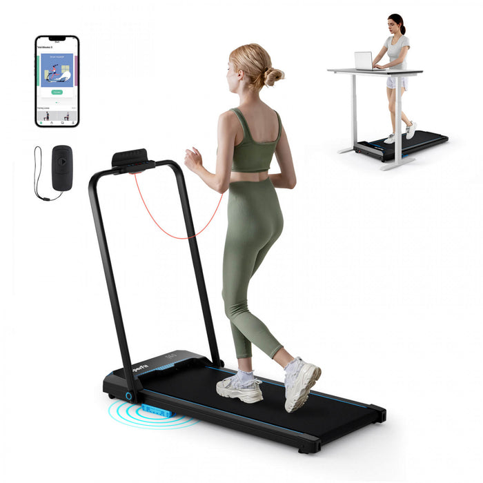 Costway 3 In 1 Folding Treadmill With Remote Control Led Display And App For Home Blue