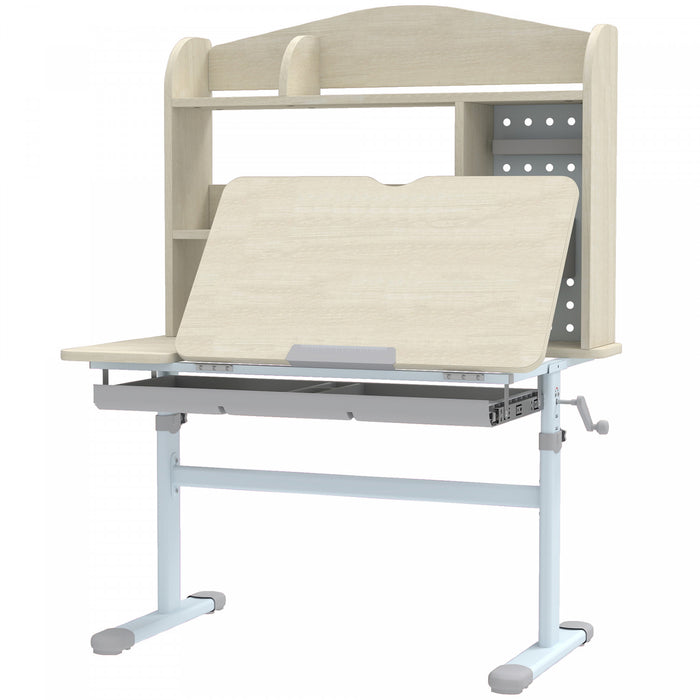 Qaba Kids Desk, Height Adjustable Children Study Desk with 0-45° Tilted Desktop, Storage, Drawer, Pegboard, Student Computer Desk Writing Table for Home School Use
