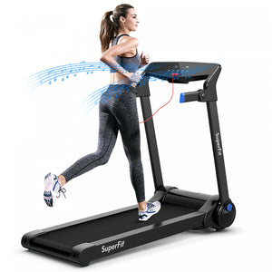 Superfit 3hp Folding Electric Treadmill Running Machine W/ Speaker Blue