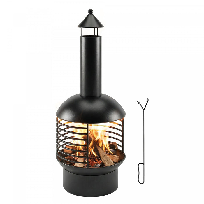 Outsunny Outdoor Fire Pit, Portable Wood Burning Firepit with Poker, Black