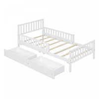Emma Wood Platform Bed with Guardrails and Storage Drawers,Twin Size - White