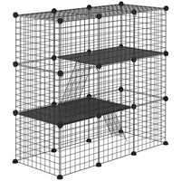Pawhut Rabbit Cage Small Animal Cage For Chinchillas, Pet Playpen With Doors Ramps, Portable Metal W
