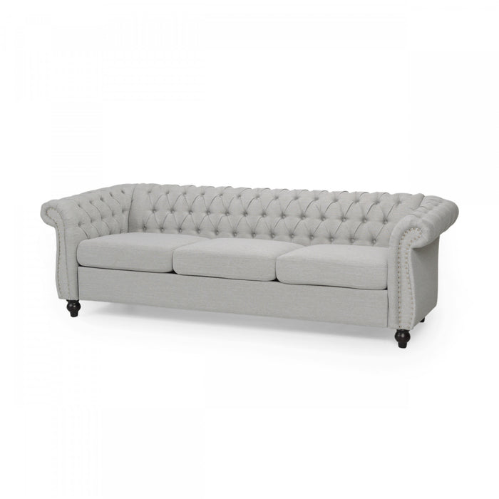 Colin Fabric 3 Seater Sofa With Tufted Back And Nailhead Trim - Grey