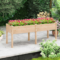 Costway Raised Garden Bed Elevated Fir Wood Planter Box With 2 Large Planting Areas Beige
