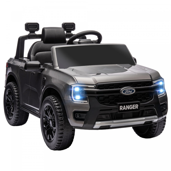 Qaba Ford Ranger Licensed 12v Powered Ride-On Car With Rear Storage, Battery Powered Kids Electric Car Truck With Remote Control, Spring Suspension, Headlights, Music Horn, Grey