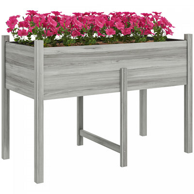 Outsunny Wooden Raised Garden Bed Elevated Planter Box For Flower, Grey