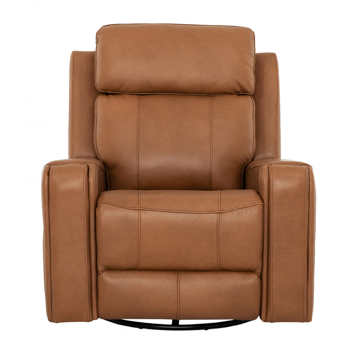 Bellamy 37 in. Leather Match Swivel Glider Recliner - Cognac
