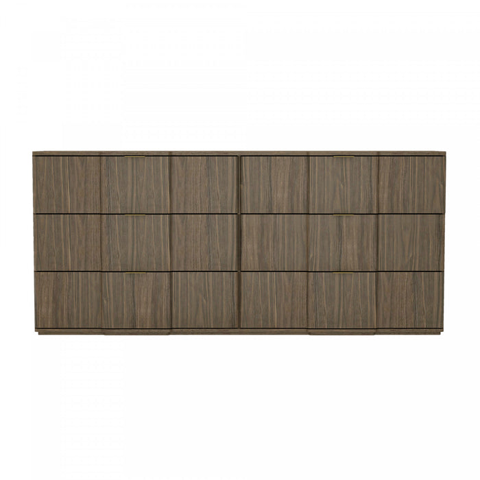 Clive Mid-Century Modern 72\" Dresser in Walnut Brown and Gold (6-Drawer)