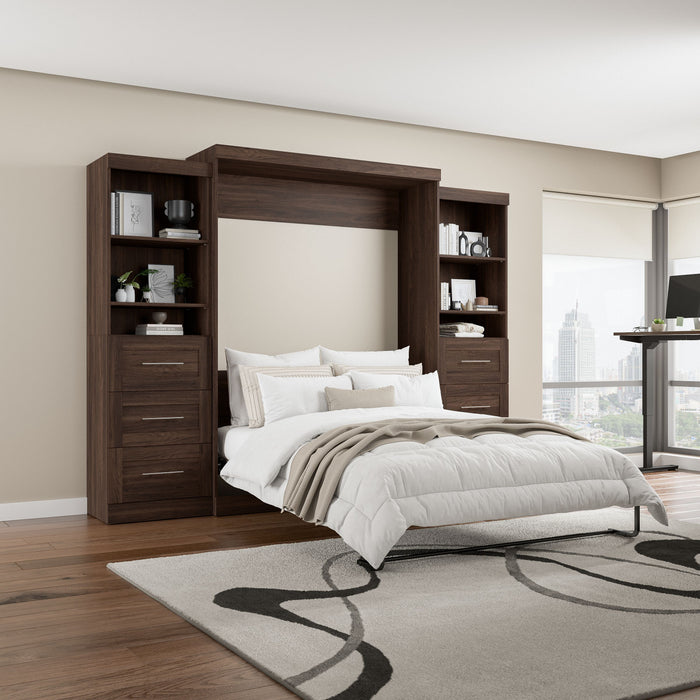 Bestar Pur 115\" Queen Murphy Bed and 2 Shelving Units with Drawers - Black Walnut