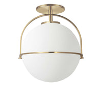 Dainolite Paola 1 Light Semi-flush Mount Aged Brass White Opal Glass Lamp