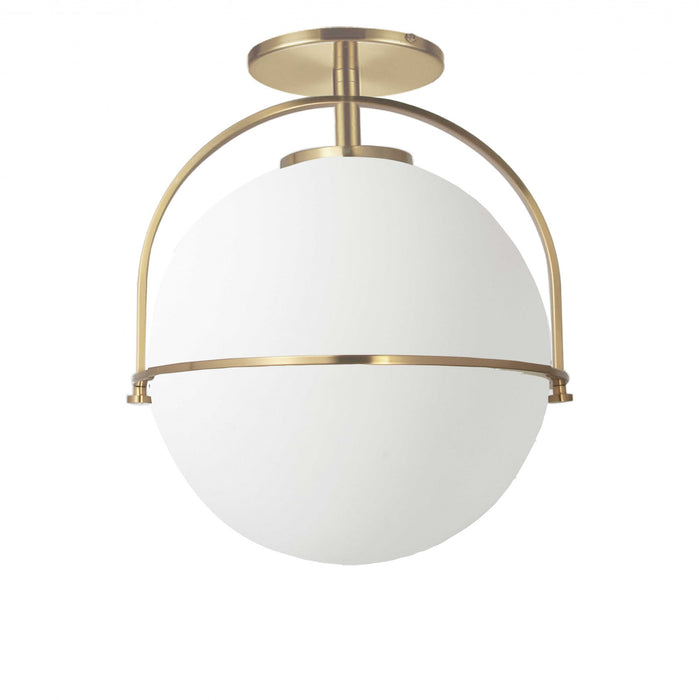 Dainolite Paola 1 Light Semi-flush Mount Aged Brass White Opal Glass Lamp