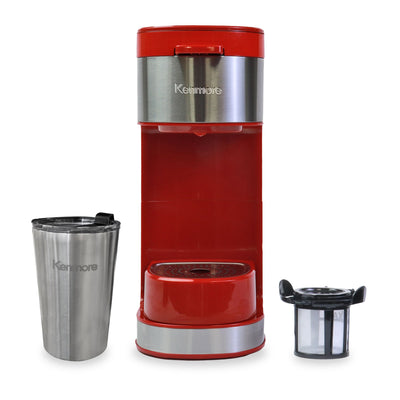 Kenmore Single Serve Coffee Maker with Travel Mug – Red - KKCMKCM-R | Cafetière Kenmore à portion individuelle avec tasse de voyage - rouge - KKCMKCM-R