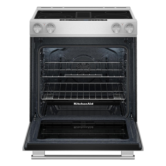 KitchenAid® 6.4 Cu. Ft. Electric Downdraft Slide-In Range - PrintShield™ Stainless Finish - KSEV730TPS 