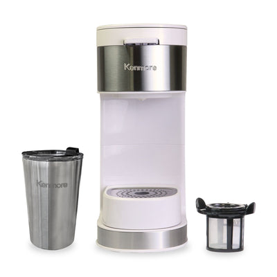 Kenmore Single Serve Coffee Maker with Travel Mug – White - KKCMKCM-W | Cafetière Kenmore à portion individuelle avec tasse de voyage - blanche - KKCMKCM-W