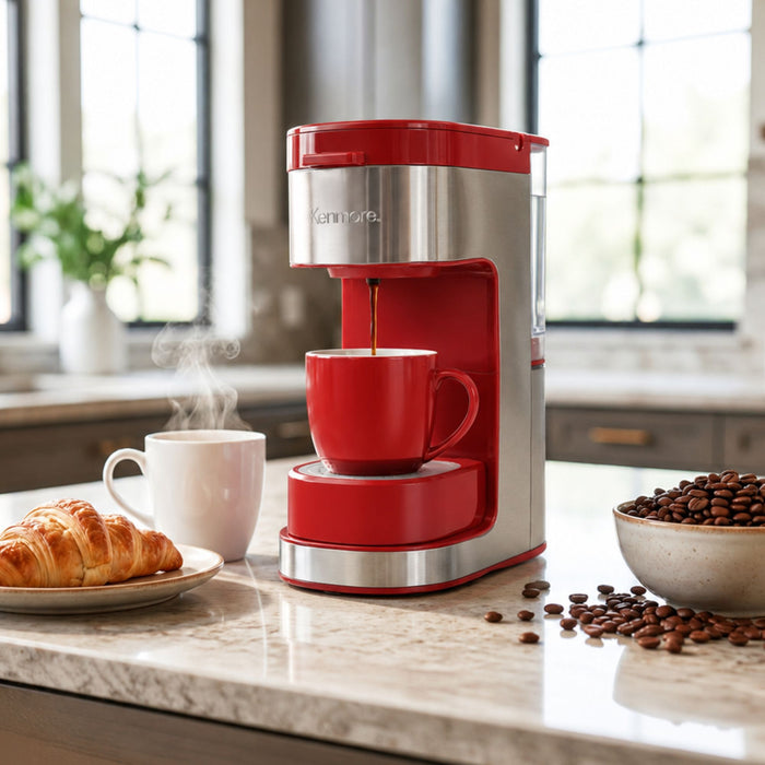 Kenmore Single Serve Coffee Maker with Travel Mug – Red - KKCMKCM-R