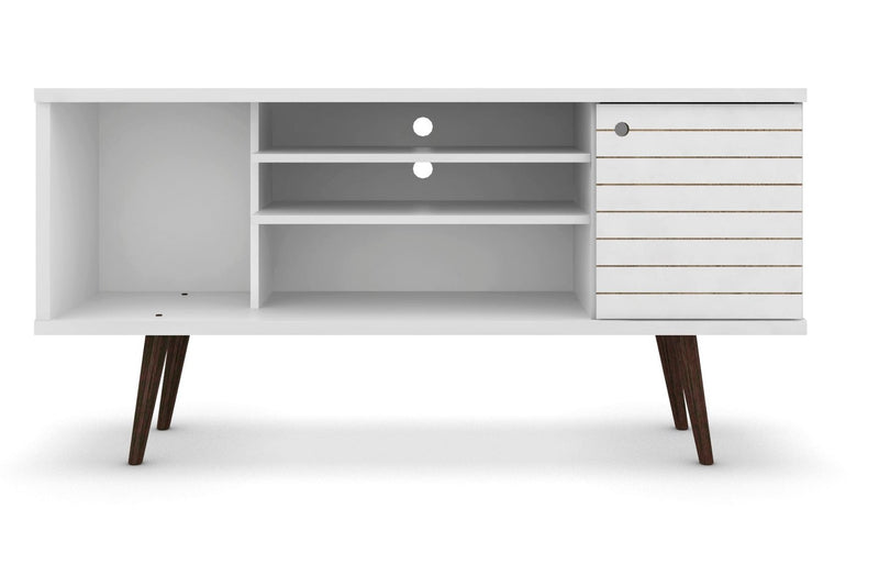 Manhattan Comfort Liberty 53.14\" Mid-Century Modern TV Stand with 5 Shelves & 1 Door - White & Yellow