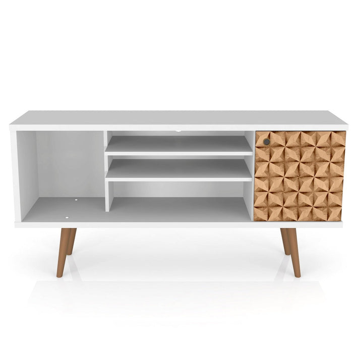 Manhattan Comfort Liberty 53.14\" Mid-Century Modern TV Stand with 5 Shelves & 1 Door - White
