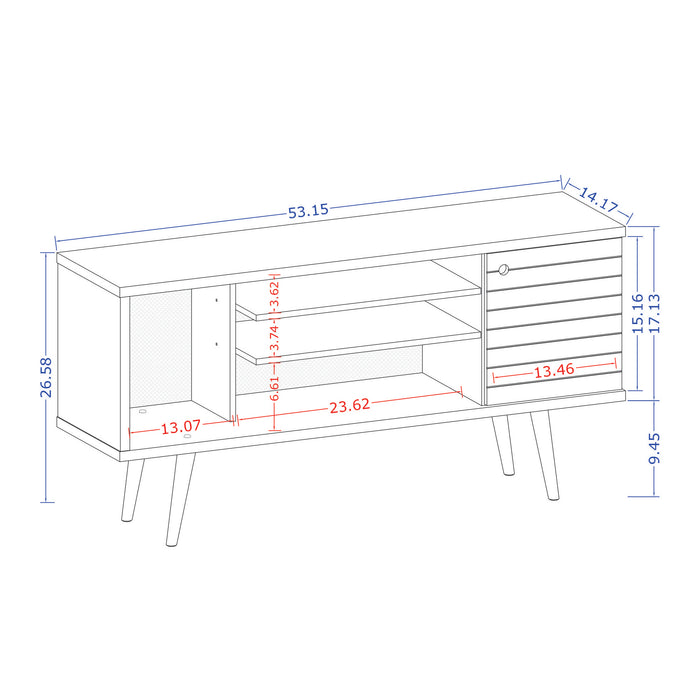 Manhattan Comfort Liberty 53.14\" Mid-Century Modern TV Stand with 5 Shelves & 1 Door - White & Brown