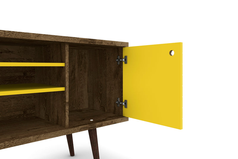 Manhattan Comfort Liberty 53.14\" Mid-Century Modern TV Stand with 5 Shelves & 1 Door - Rustic Brown & White