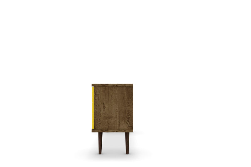 Manhattan Comfort Liberty 53.14\" Mid-Century Modern TV Stand with 5 Shelves & 1 Door - Rustic Brown & White