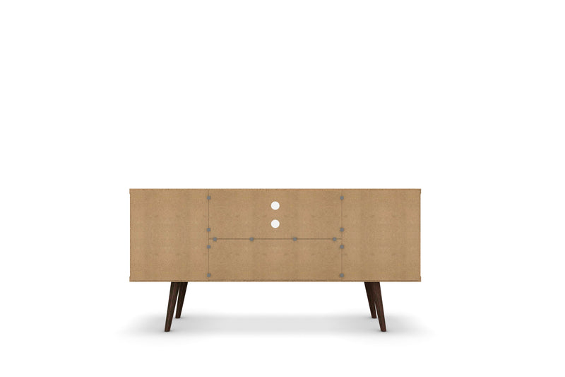 Manhattan Comfort Liberty 53.14\" Mid-Century Modern TV Stand with 5 Shelves & 1 Door - Rustic Brown & White