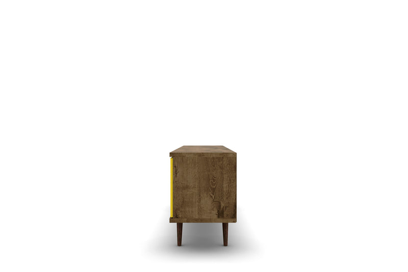Manhattan Comfort Liberty 62.99\" Mid-Century Modern TV Stand with 3 Shelves & 2 Doors - Rustic Brown & White