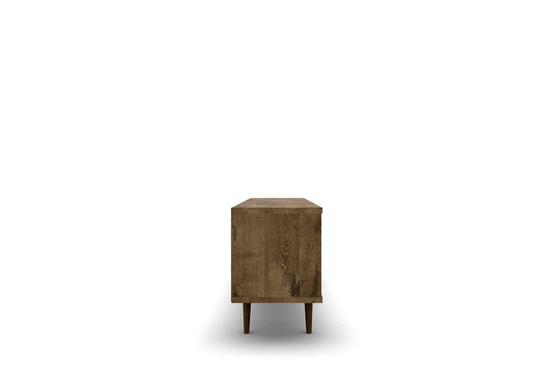 Manhattan Comfort Liberty 62.99\" Mid-Century Modern TV Stand with 3 Shelves & 2 Doors - Rustic Brown & White