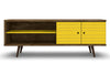 Manhattan Comfort Liberty 62.99\" Mid-Century Modern TV Stand with 3 Shelves & 2 Doors - Rustic Brown & White