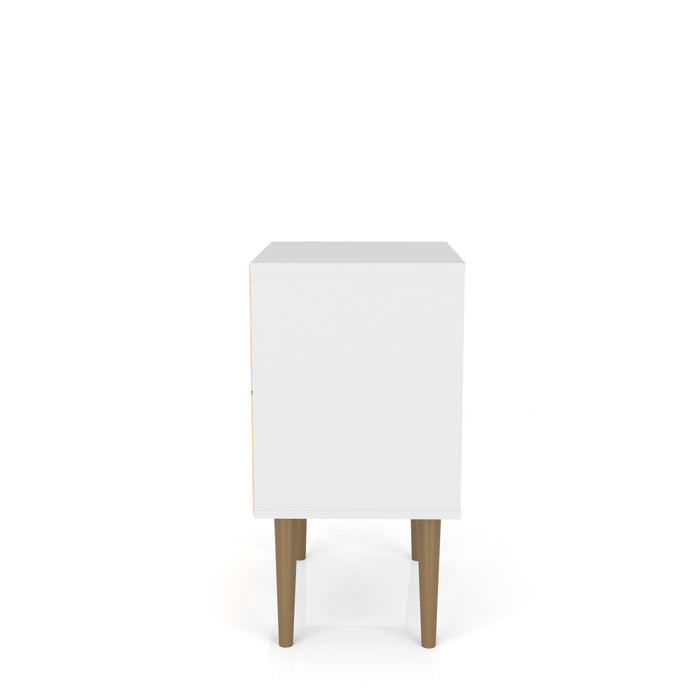 Manhattan Comfort Liberty Mid-Century Modern Nightstand with Cubby Space & Drawer - White & Brown